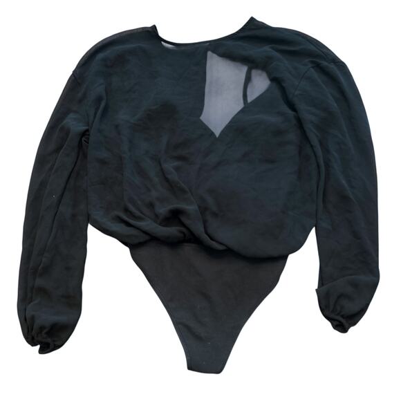 Wilfred Tops - Wilfred Women's Small Bodysuit Black Sheer Longsleeve Round Neck Slit Back (16)